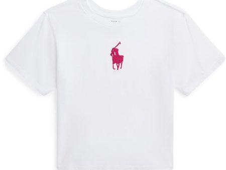 Polo Ralph Lauren Girls T-Shirt White W  Pink Pp For Cheap