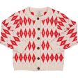 Copenhagen Colors Cream Red Combi Harlequin Merino Classic Cardigan For Discount