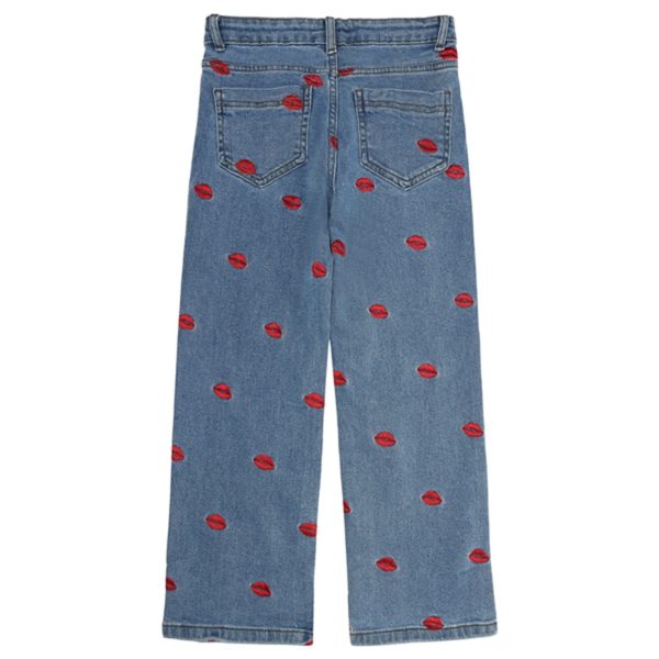 The New Medium Blue Lips Wide Jeans Online Hot Sale