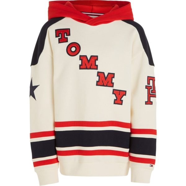 Tommy Hilfiger Varsity Hoodie Red White Navy Block Hot on Sale