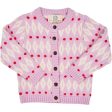 Copenhagen Colors Bubblegum Red Combi Harlequin Merino Classic Cardigan Cheap