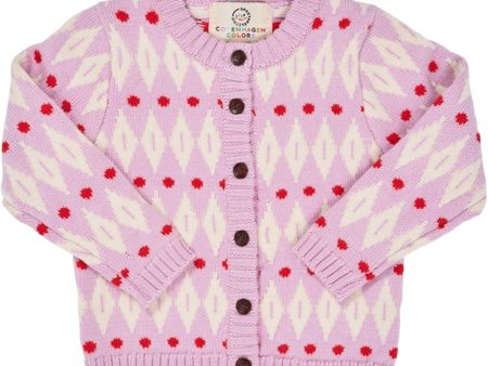 Copenhagen Colors Bubblegum Red Combi Harlequin Merino Classic Cardigan Cheap