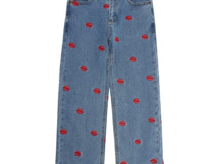 The New Medium Blue Lips Wide Jeans Online Hot Sale