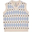 Copenhagen Colors Cream Blue Combi Harlequin Merino Classic Vest on Sale