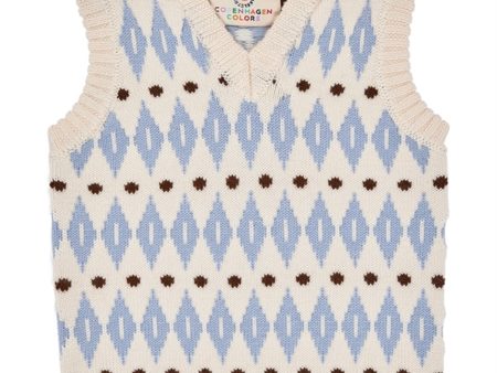 Copenhagen Colors Cream Blue Combi Harlequin Merino Classic Vest on Sale