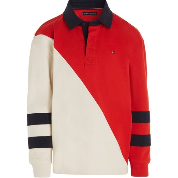 Tommy Hilfiger Colorblock Rugby Langærmet Polo Red White Colorblock on Sale